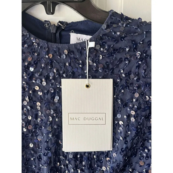 Mac Duggal 10802 Bell Sleeve Sequin Dress Navy Size 4 New With Tags Women’s Gown - Picture 6 of 12